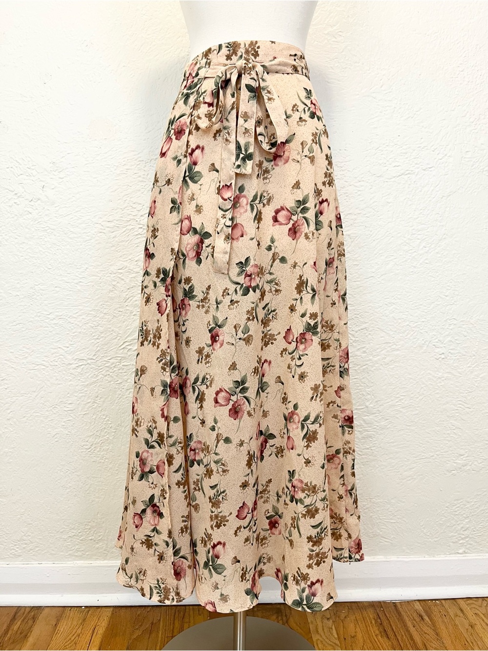 Vintage 90s Y2K Wrap Skirt Maxi Beige Cream Floral Fairy Bohemian Express Large